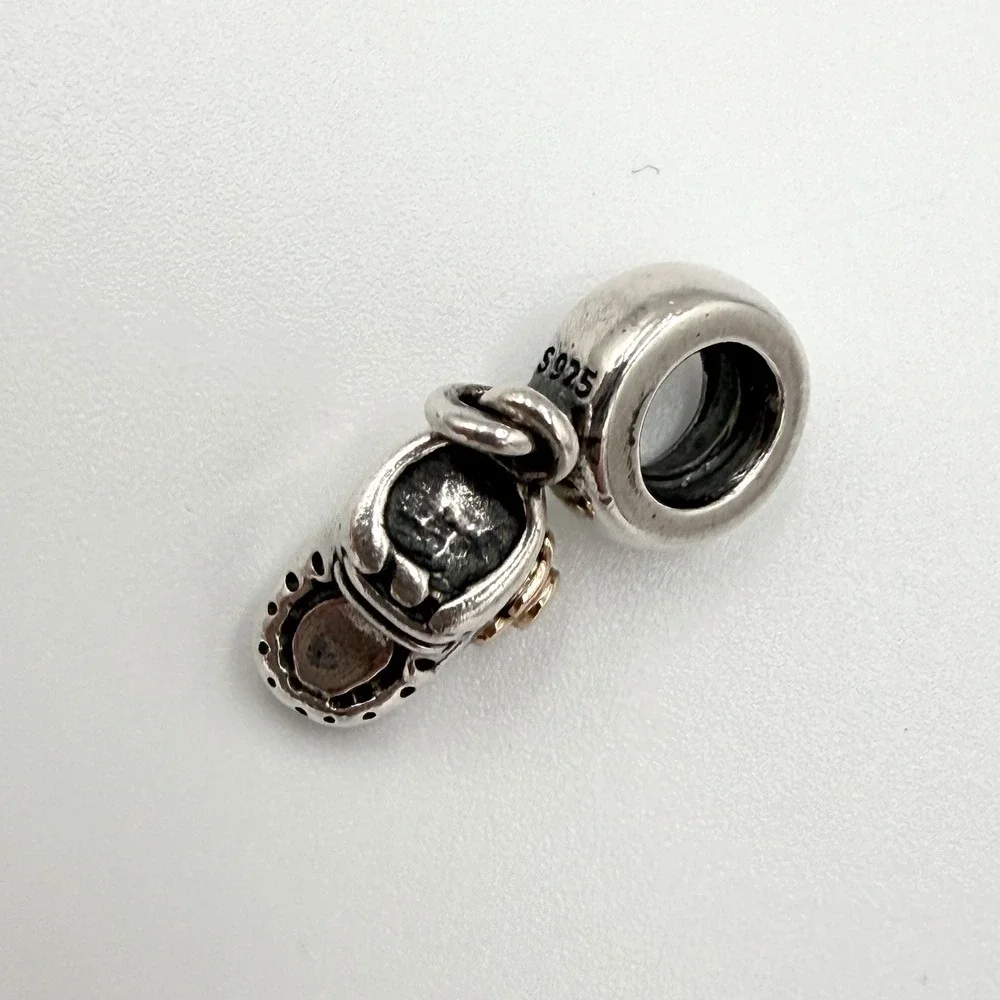 Pandora Sterling Silver Two Tone Baby Boy Bootie Shoe Dangle Bead Charm - Picture 3 of 6